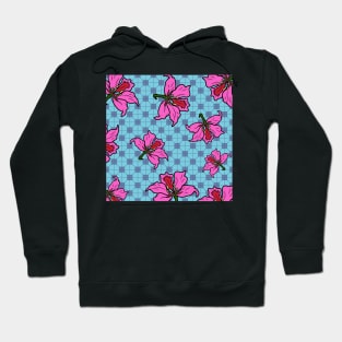 Bauhinia Flower with Turquoise Tile Floor Pattern - Summer Flower Pattern Hoodie